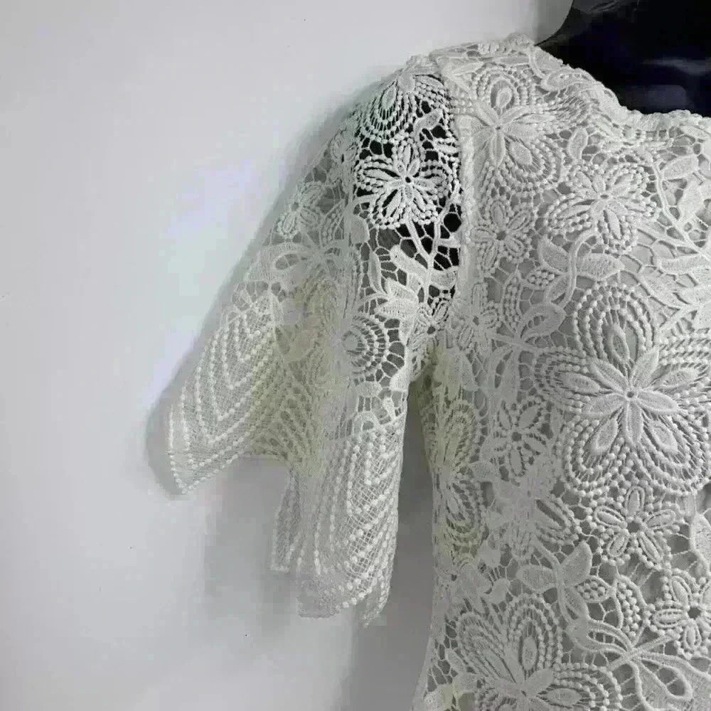 Anthropologie Women White Charleston Lace Scalloped Trim Mini Dress Size 2 - Picture 4 of 6